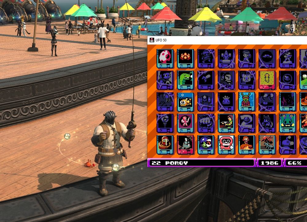 roegadyn fishing but he has UFO 50 opened up as a smaller window ontop of such