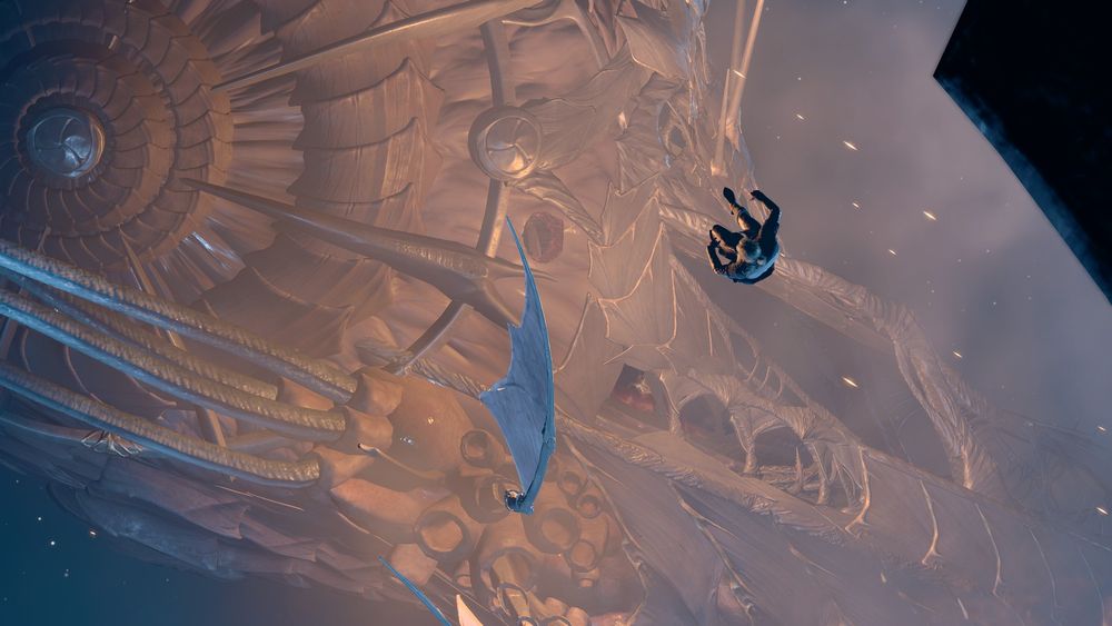 Well, after a few more adventures we forced the ship back to faerun and...well as you can see we find ourselves plummeting to our doom after being sucked out of the craft. Notably we survive of course, but not before I managed to take a quick panicked dramatic image of Esme falling from the alien ship. 