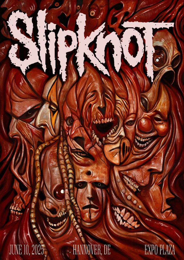 Poster I made for Slipknot... is a wall full of flesh, and the flesh is made by the mask of the band members!