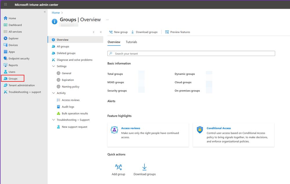 Entra groups overview page