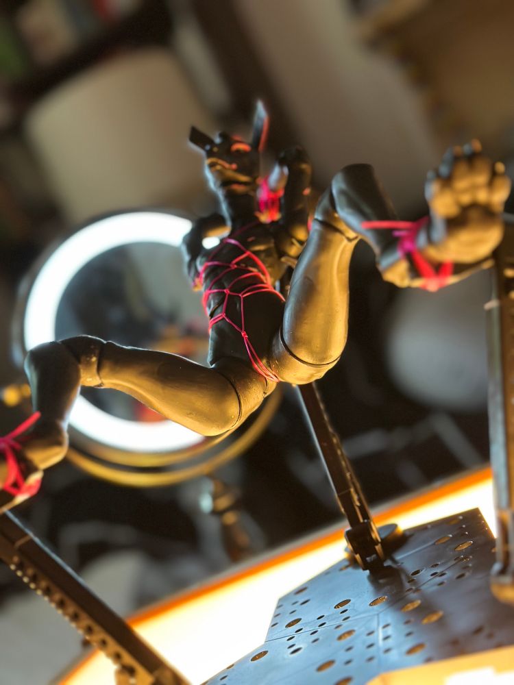 Ball jointed cay doll, posed in shibari