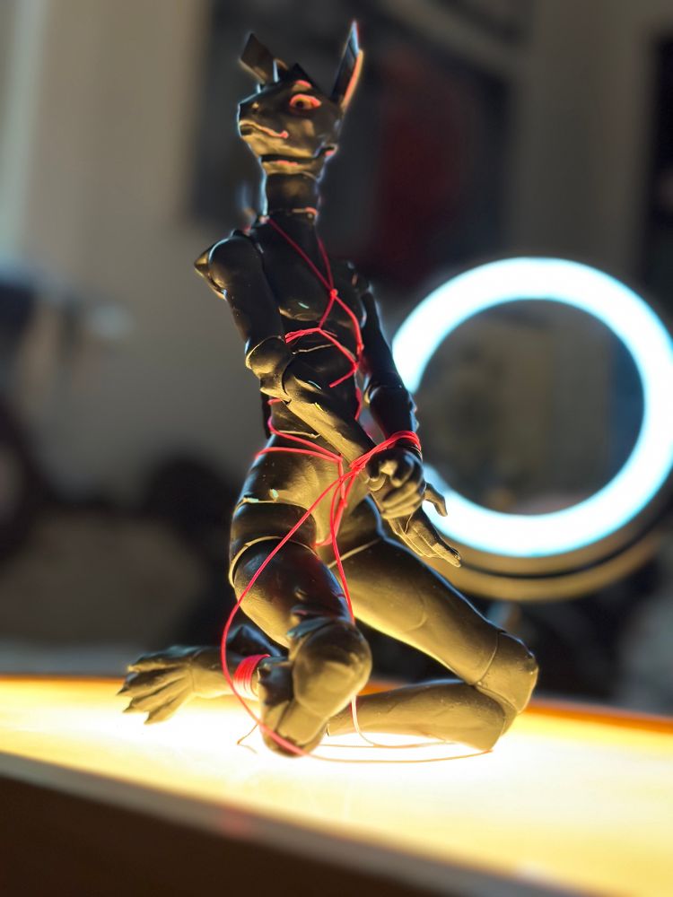 Ball jointed cay doll, posed in shibari