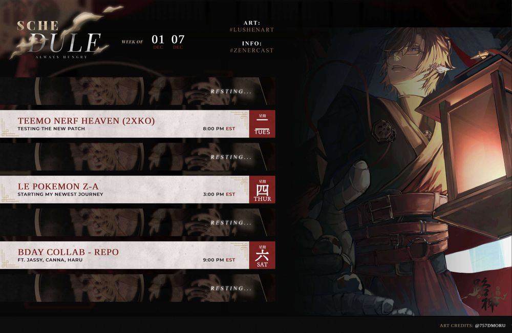 stream schedule for week of December 1, 2025