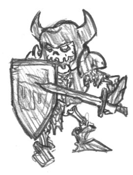 Skeletal knight in tattered armor.