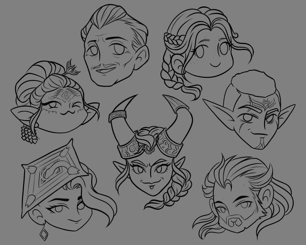 Finished Linework for my Veilguard Sticker Designs. Included are all the companions of the game: Emmrich, Harding, Bellara, Taash, Davrin, Neve and Lucanis. They're drawn in a chibi style.