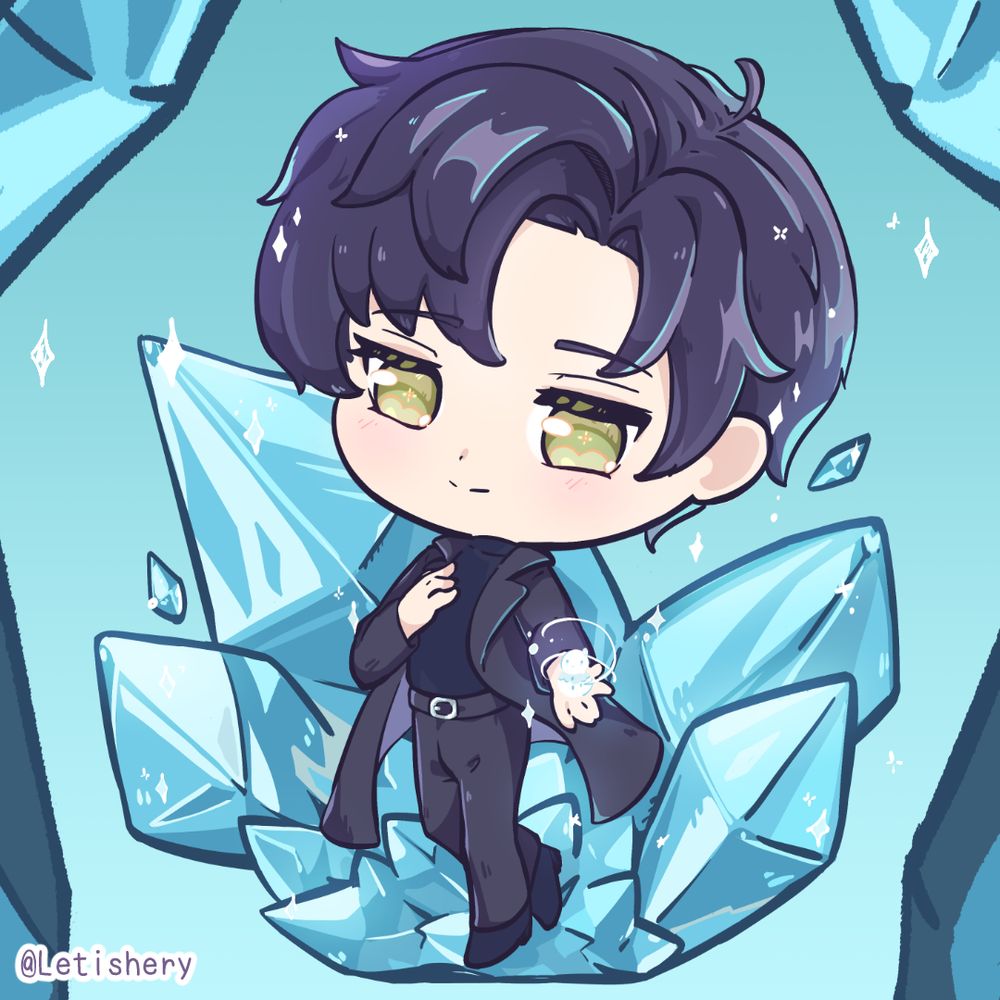 Chibi Zaybe from love and deepspace with a small snow man made by Letishery