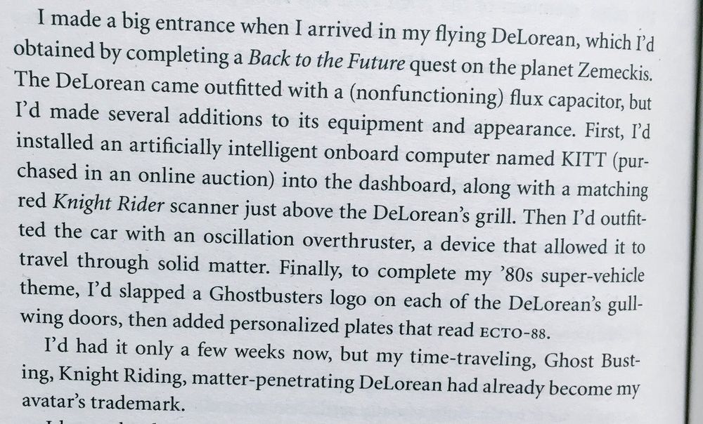 Text from the book Ready Player One. This means it’s a nonstop list of pop culture references, no matter what part of the book it’s from. 