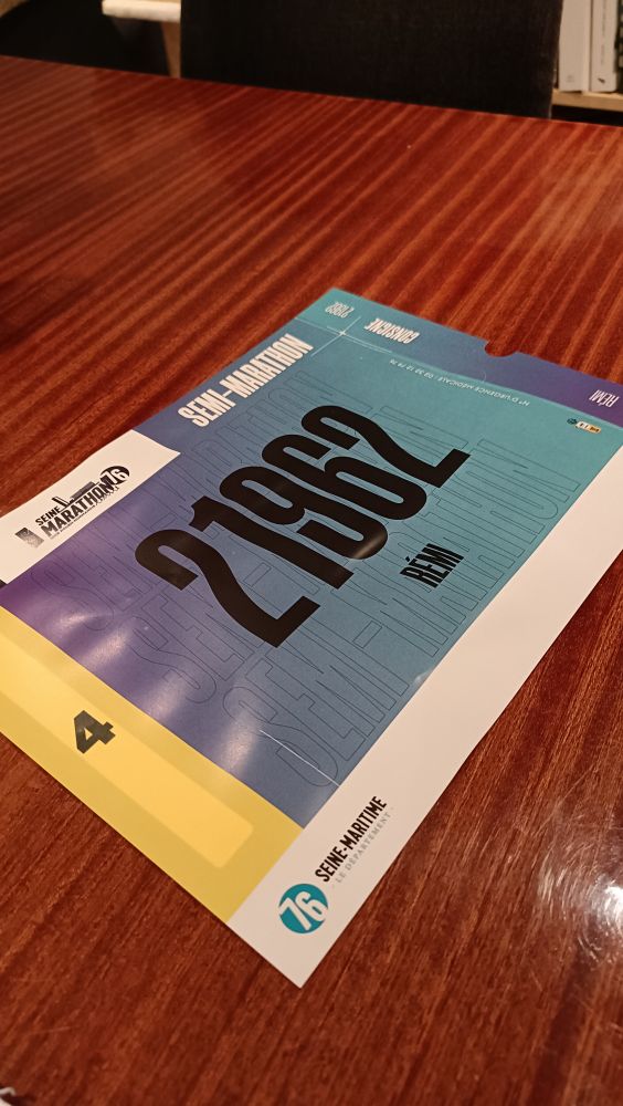 Mon dossard pour le semi-marathon de Rouen 