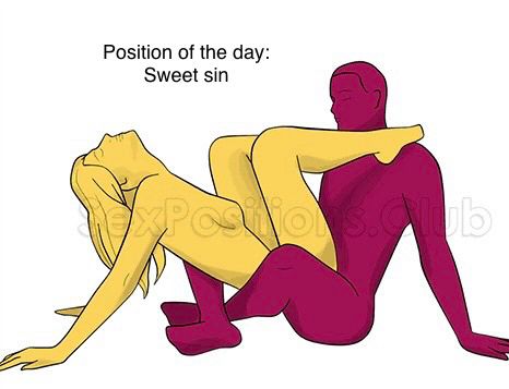  The man sits on the bed or floor. His hands are laid back for support. His legs are slightly bent at the knees and crossed at the ankles to form a triangle shape. The woman is on top of her lover facing him. She leans back on the floor supporting her body with stretched arms and casts legs with bent knees on shoulders of the man, who oversees the process from a very successful angle.