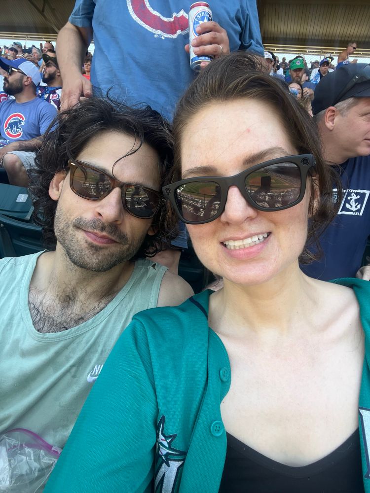 Me and my husband, both extremely sweaty, sitting at wrigley 