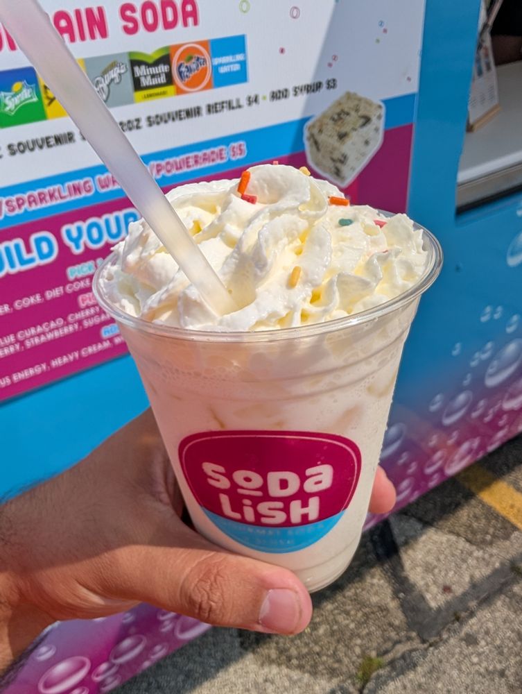 Cream puff soda. It mostly tasted like sparkling water with vanilla, because that was the only thing in the actual drink portion.