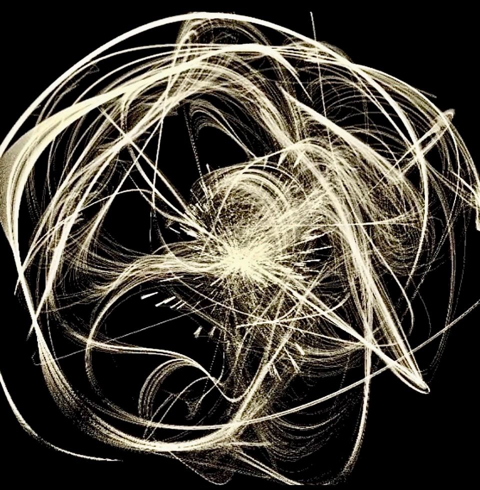 Hand coded generative biomimicry art modeled after the flight patterns of birds created by Alida Sun