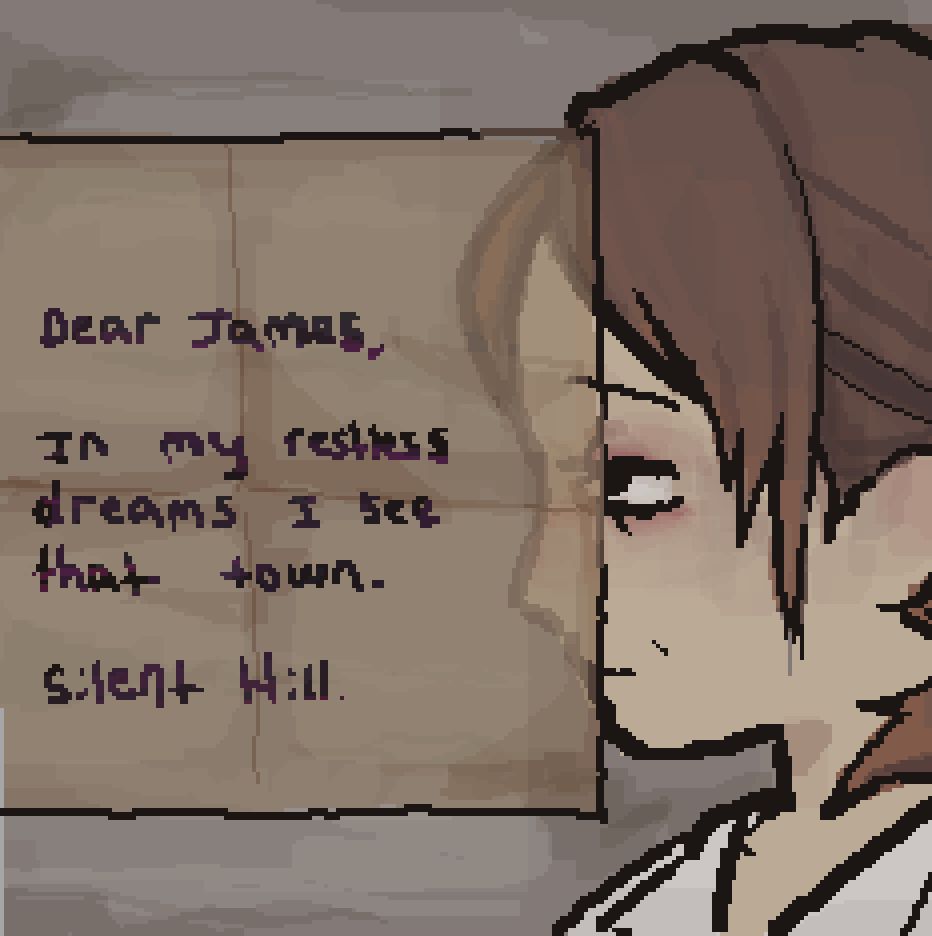 the princess peach mario 64 letter meme but instead its mary from silent hill 2 and the letter says "Dear James, in my restless dreams I see that town. Silent Hill."