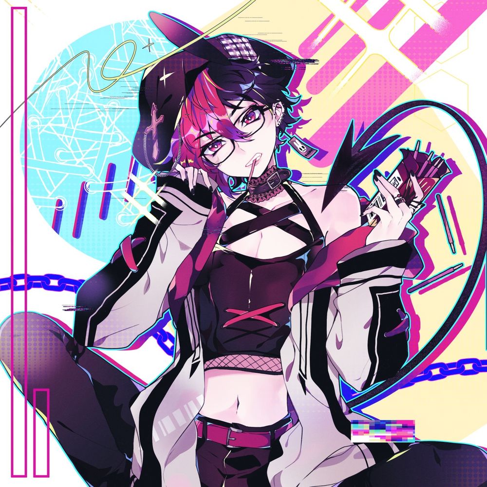 Art of my OC Nikk when he still had red hair. Holding a box of pocky and a pocky in his mouth