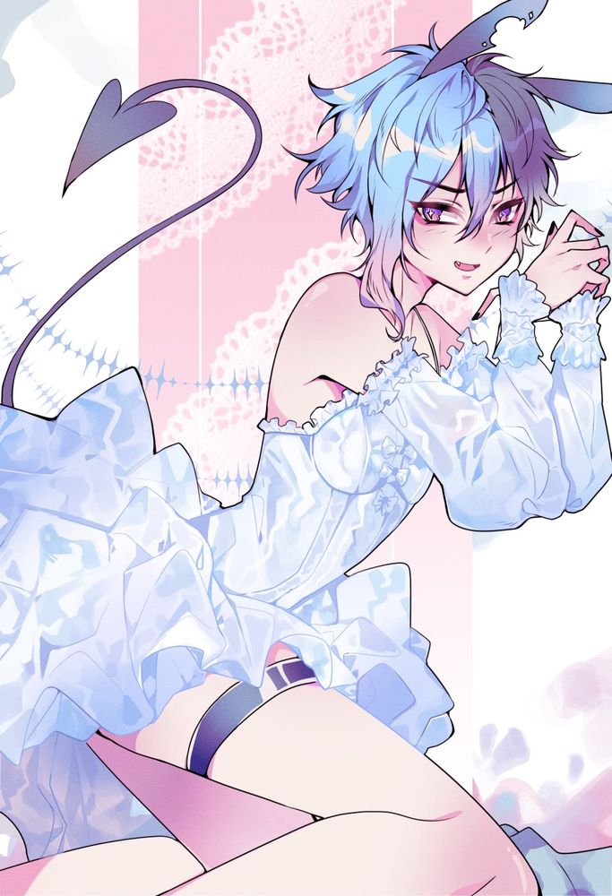 My OC Nikk wearing a frilly dress due to a trend of wearing this particular outfit