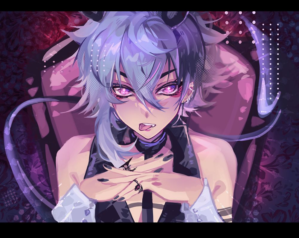 Art of my OC Nikk with his tongue sticking out