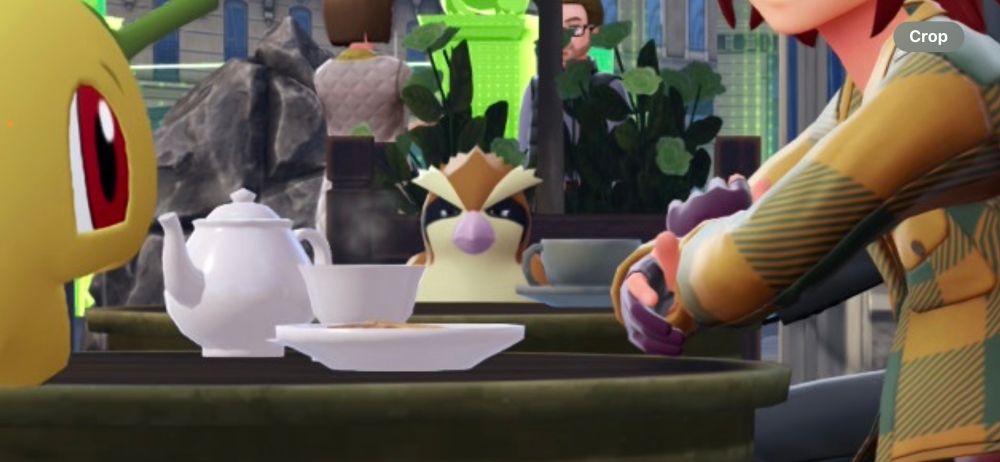 Zoomed in image of a bird with a judging expression between two characters