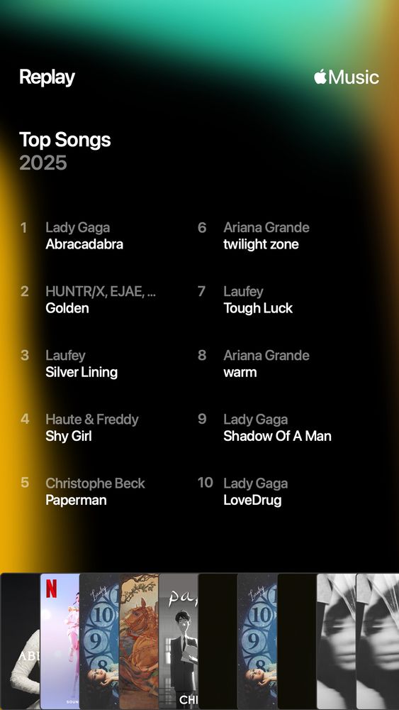 My top 10 songs on Apple Music in 2025