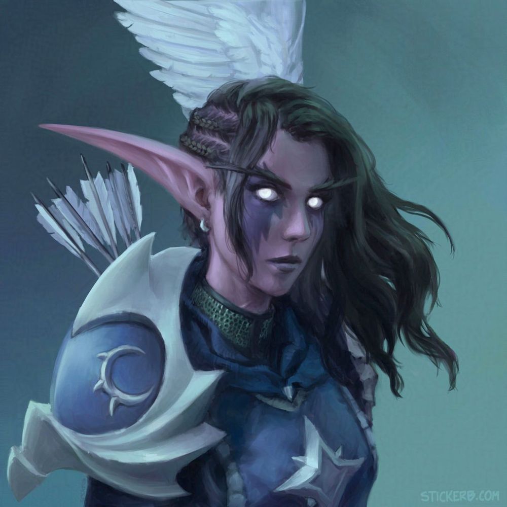 Portrait Illustration of a Nightelf from the videogame World of Warcraft.