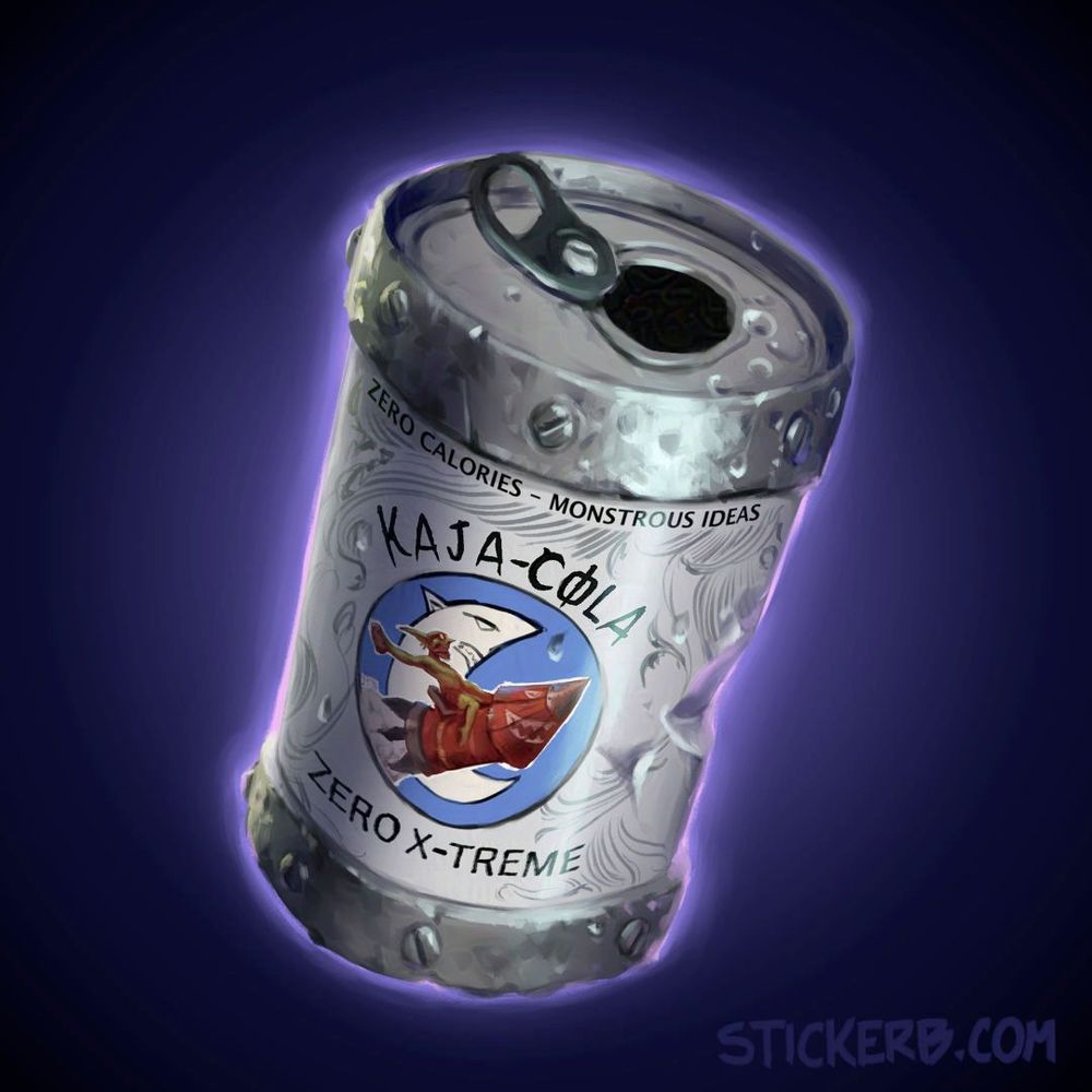 A soda can from the game World of Warcraft depicting a new kind of drink called Kaja-Cola Zero X-Treme. The slogan of the fantasy drink is Zero Calories - Mostrous Ideas.
