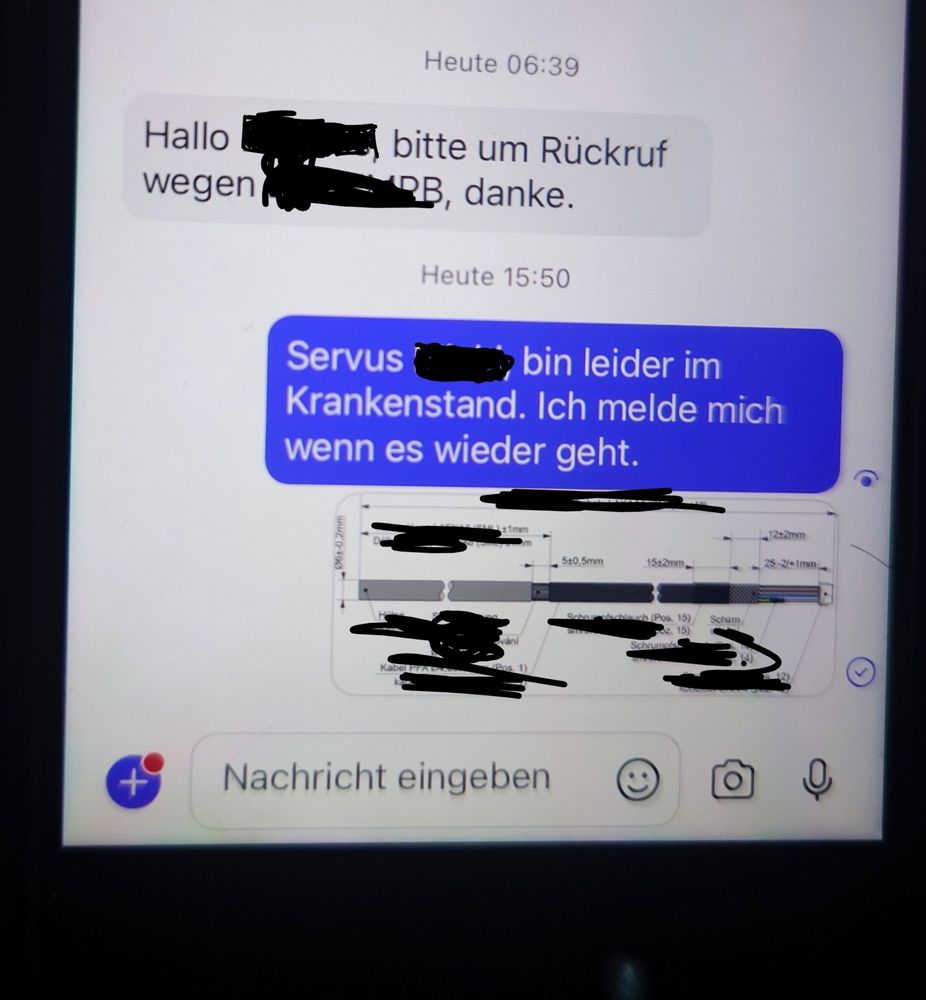 Teams Chatverlauf mit der Bitte um Rückruf. Gesendet 06:39