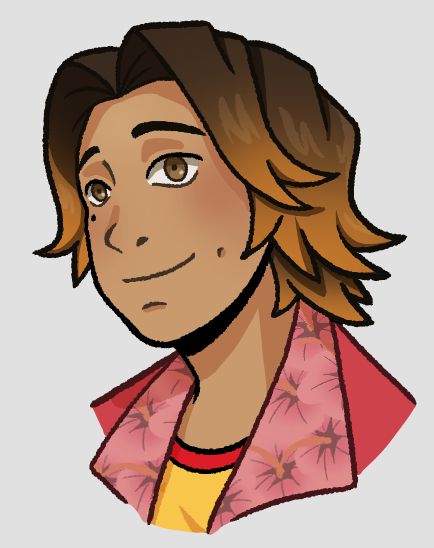 ilustração digital simples do personagem Daisuke do jogo Mouthwashing exibindo um sorriso