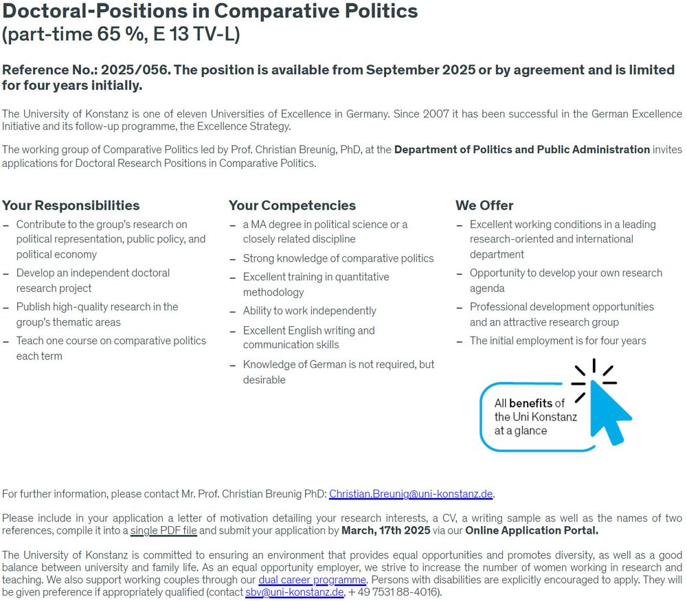 job ad for PhD positions in Comparative Politics at the University of Konstanz
