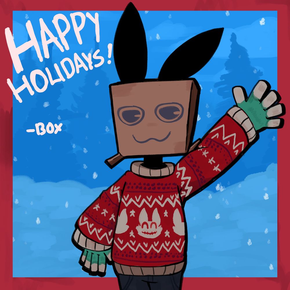Boxers from The Bunny Graveyard wearing an ugly S1L-V13-themed christmas sweater.