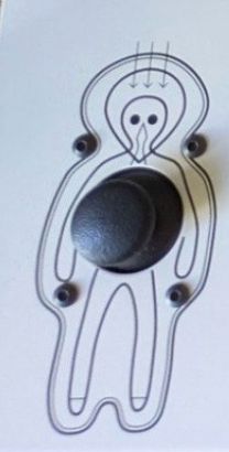 depiction of a human-like creature with a control stick on it