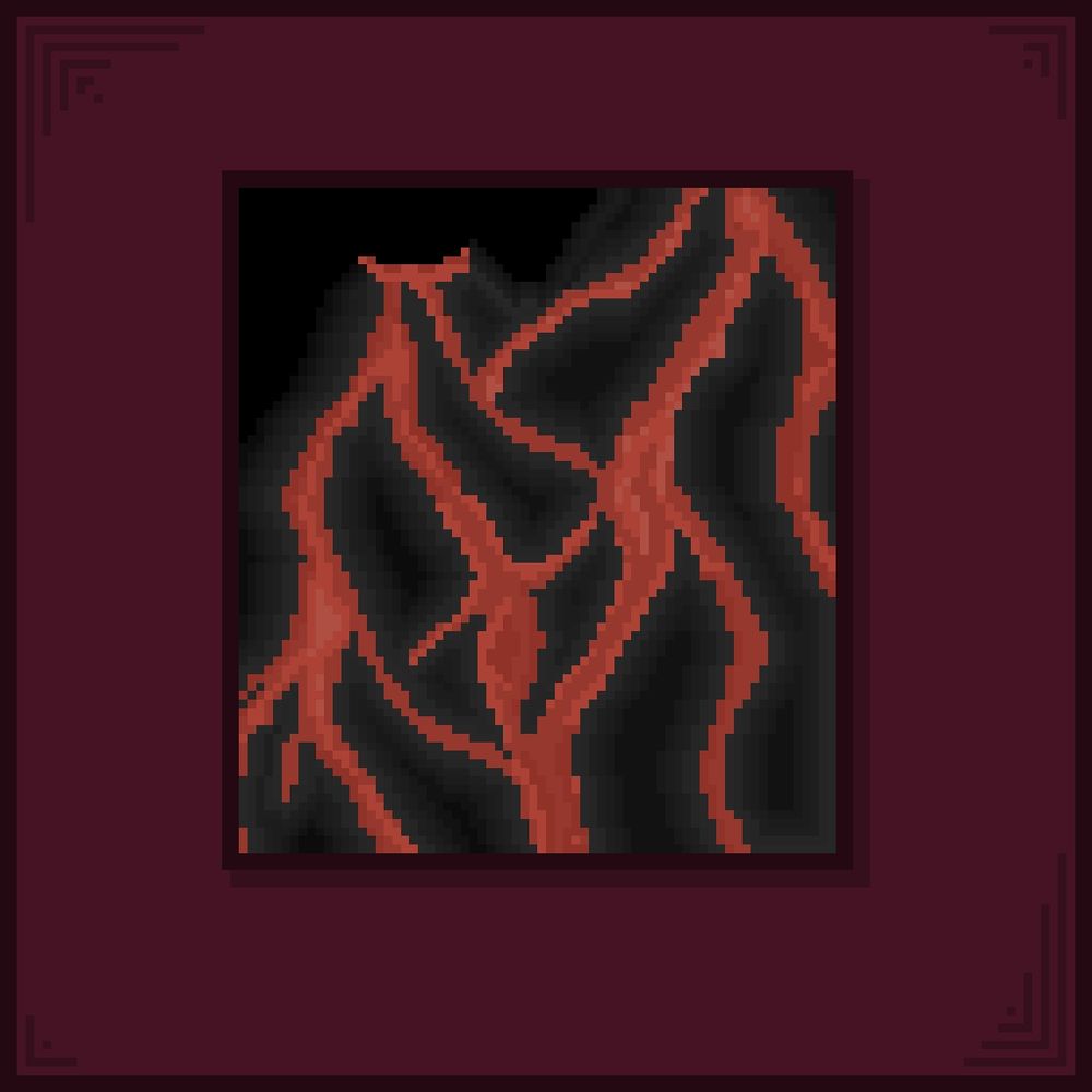 Pixel art of lava running down a volcano
