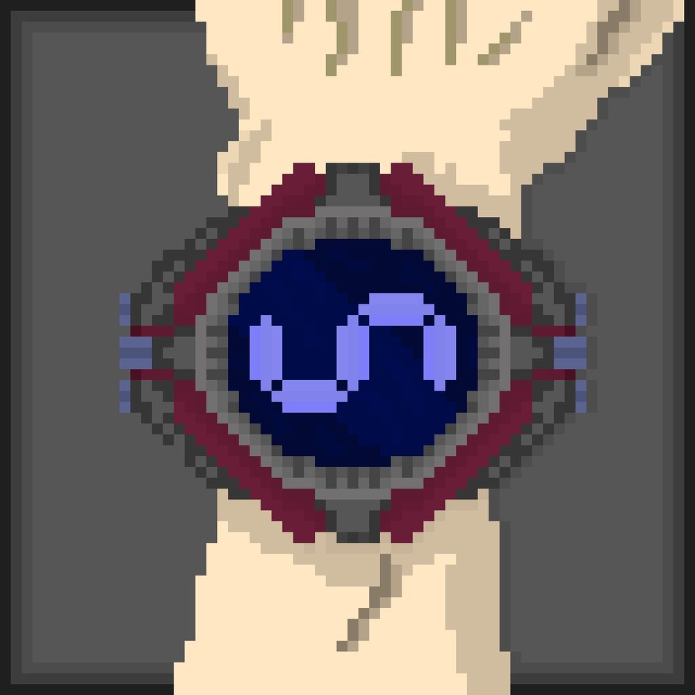 A arm with a mechanical wristband, it has a digital display with the number 5 on it