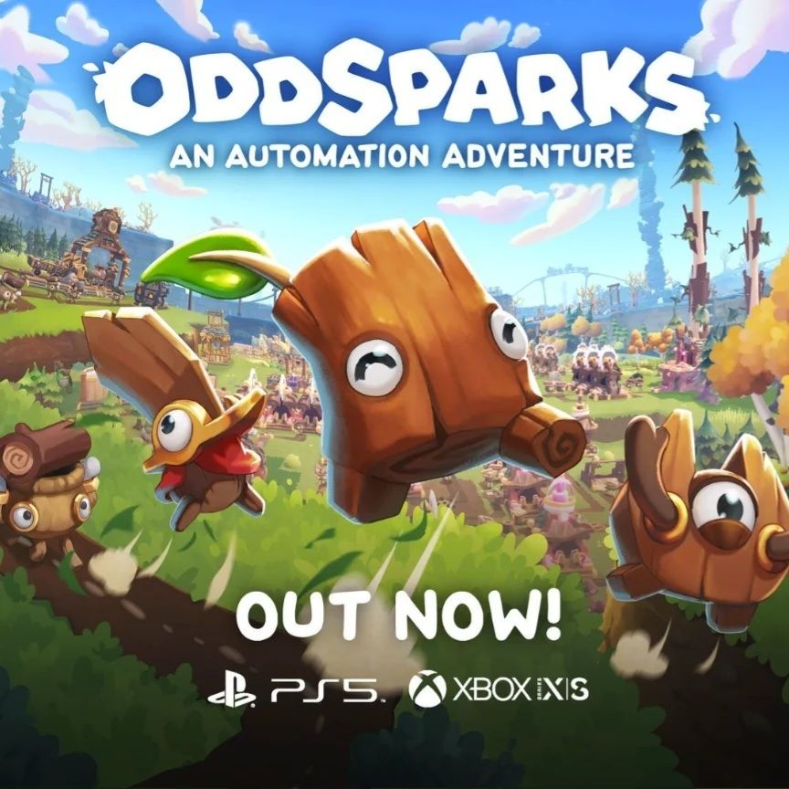 Game art for "OddSparks an automation adventure"
It shows cute tree creatures with workshops and factorys in the background.
'Out now! Ps5 / xbox'
