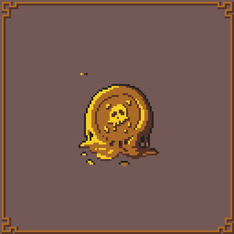 gold coin with pirate logo being melted