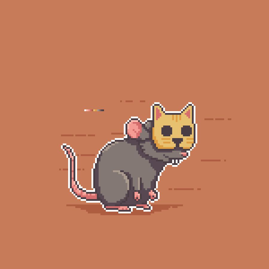 pixel art rat wearing a cat mask