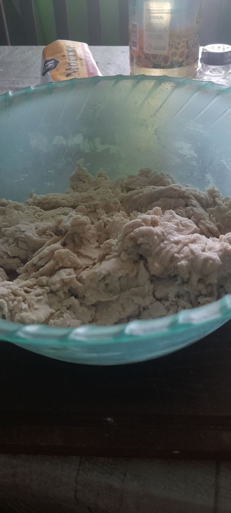 Photo of bread batter in a bowl.