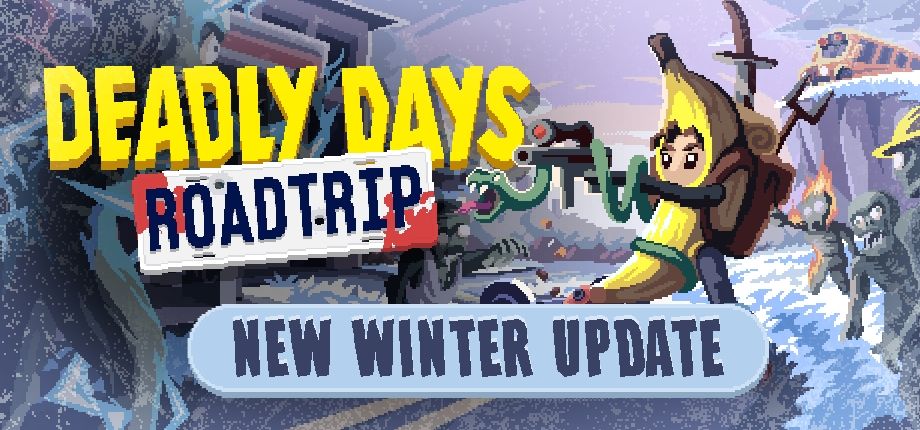 New winter update on a snowy version of our key art (banana person and zombies)
