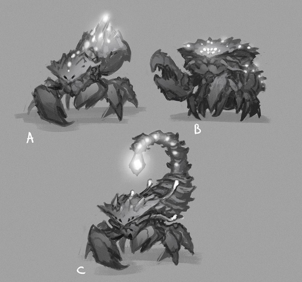 Black and white sketches of insect crustacean combos