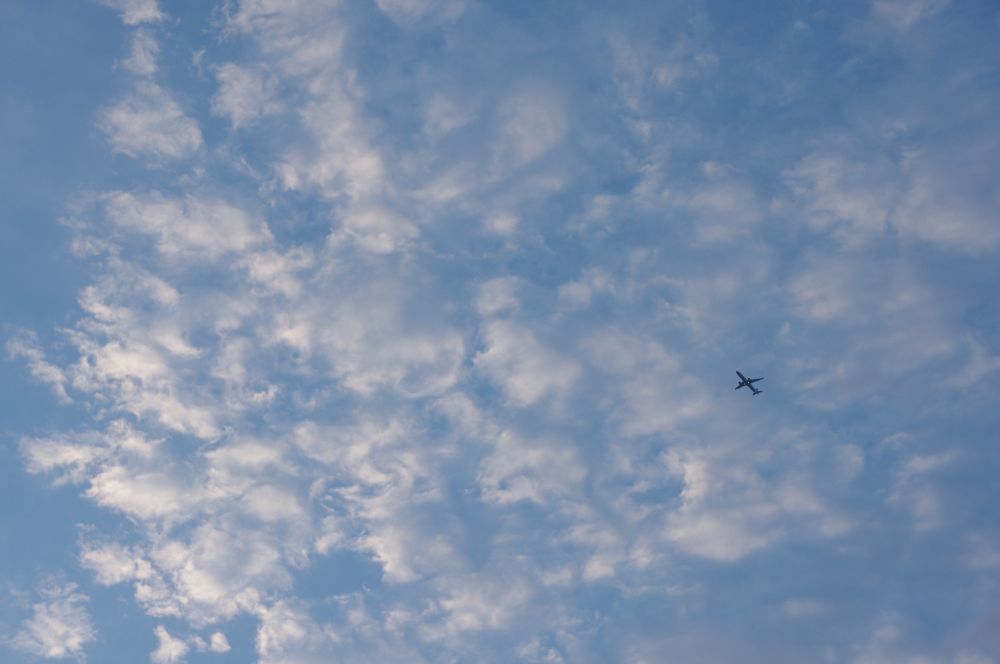 夏のうろこ雲と飛行機