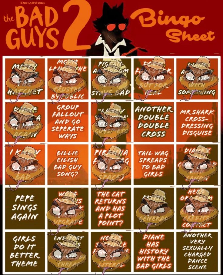 Bad Guys 2 Bingo Board results.