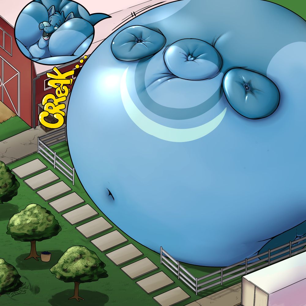 An image of an extremely overly inflated shiba inu in a farm