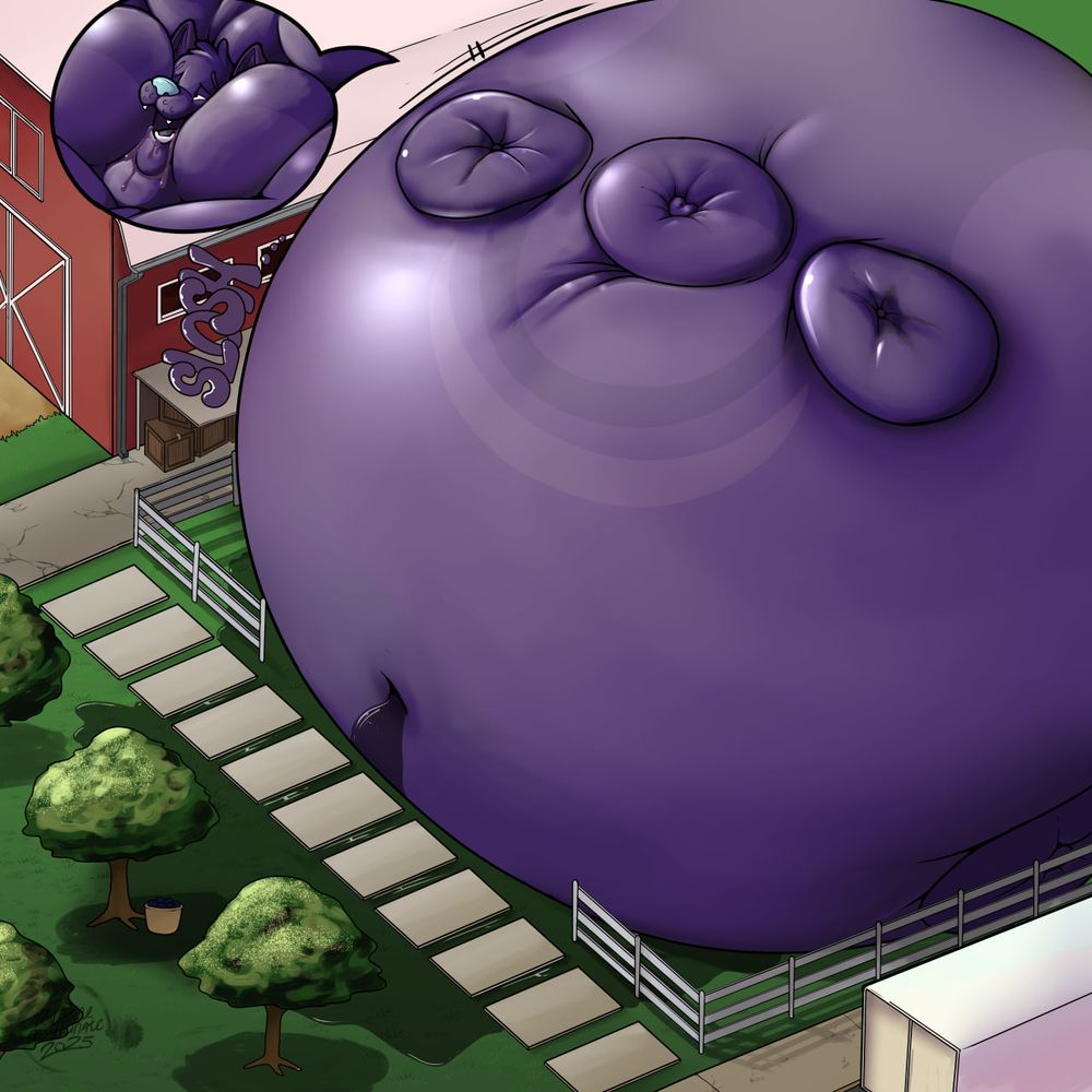 A heavily overinflated shiba inu filled with overflowing blueberry!