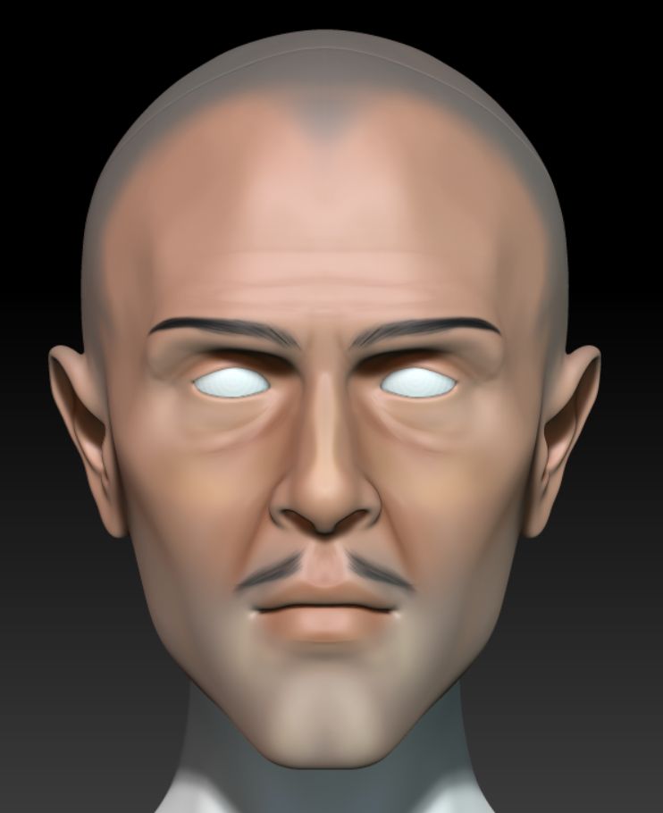 a straight on facing image of a 3D sculpted head. 