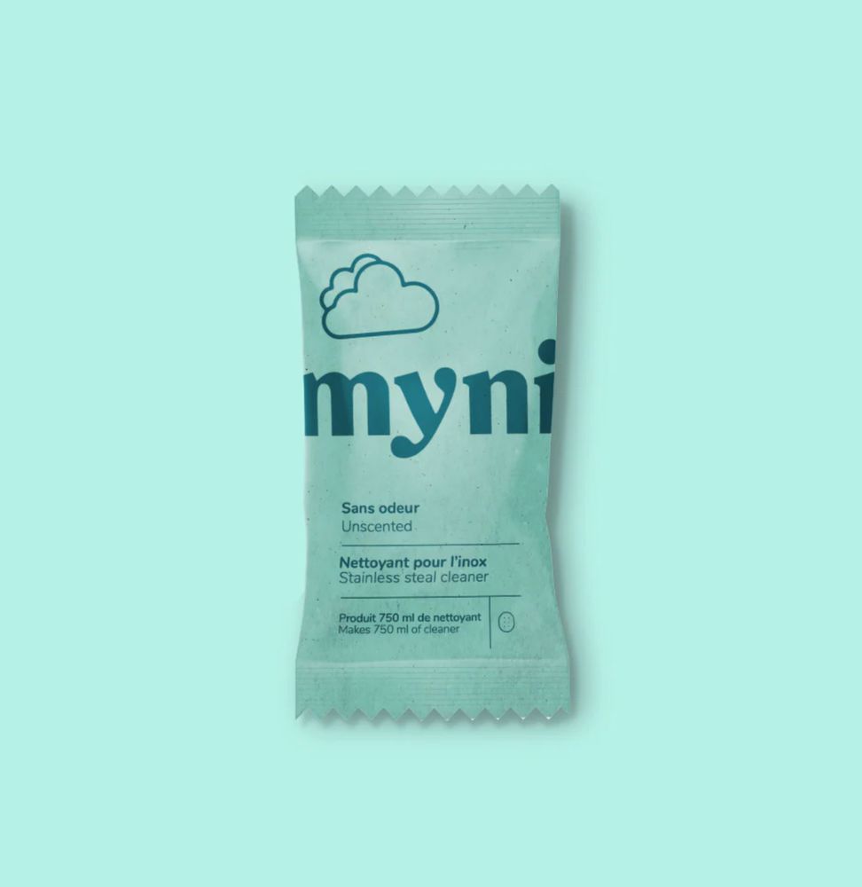 Keep the polish on all your steel with this gentle and eco-friendly cleaner. All you have to do is drop this tablet into 750mL of water in a spray bottle (sold separately) and it will dissolve and form your stainless cleaner. Once you're done, compost or recycle the packaging. Plastic free. Certified compostable polylactic acid packaging. Made in Canada.