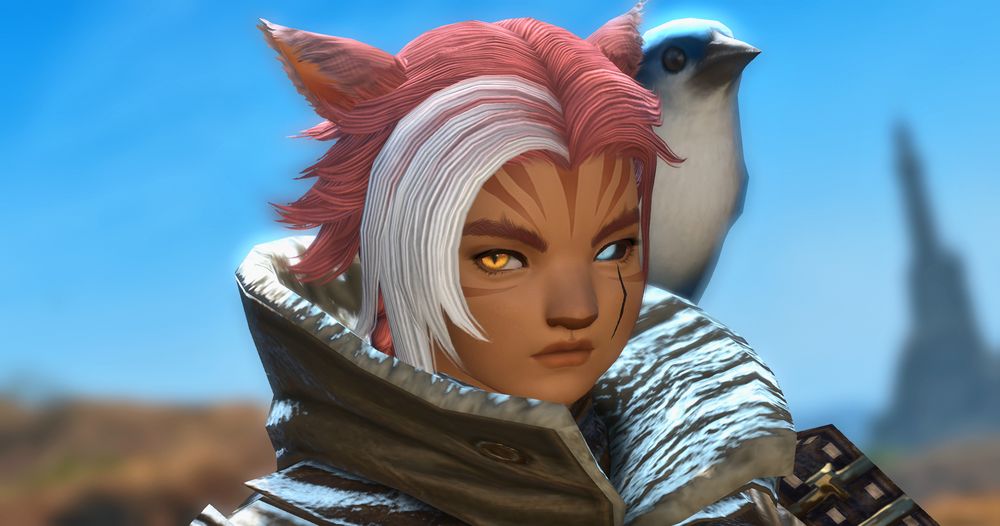 a screenshot of vaya looking out of the corner of his eye with a blank expression. he has a new sculpt that makes him look more masculine and mature, or at least like an adult human being and not some sort of homunculus like vanilla catgirls are.