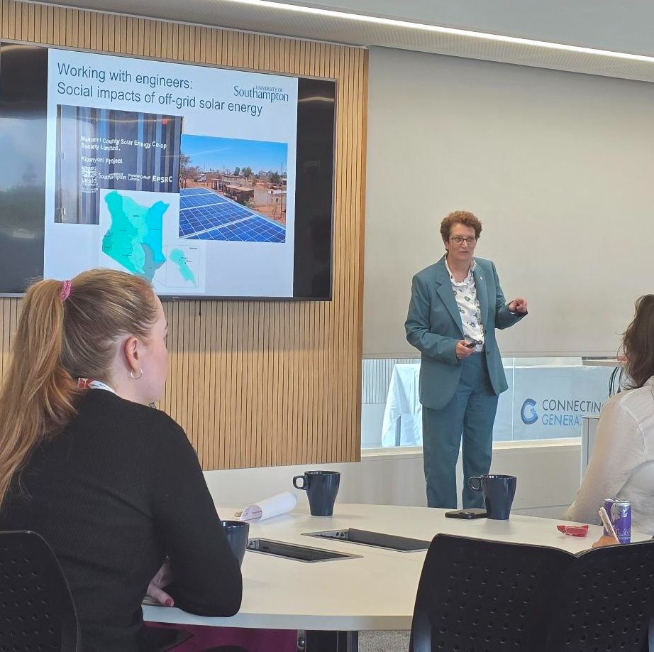 In the images, Professor Jane Falkingham stands at the front of the lecture room in front of a PowerPoint presentation about 'Lessons from the life course of a demographer' at #PopFest2025 conference at the University of Southampton.