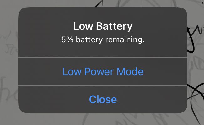 screenshot of a “low battery” notification