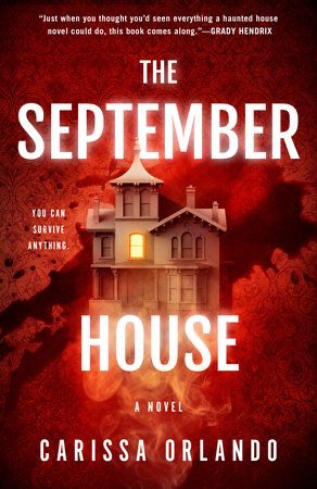 The September house book cover features a Victorian house with blood and red hues behind it. 