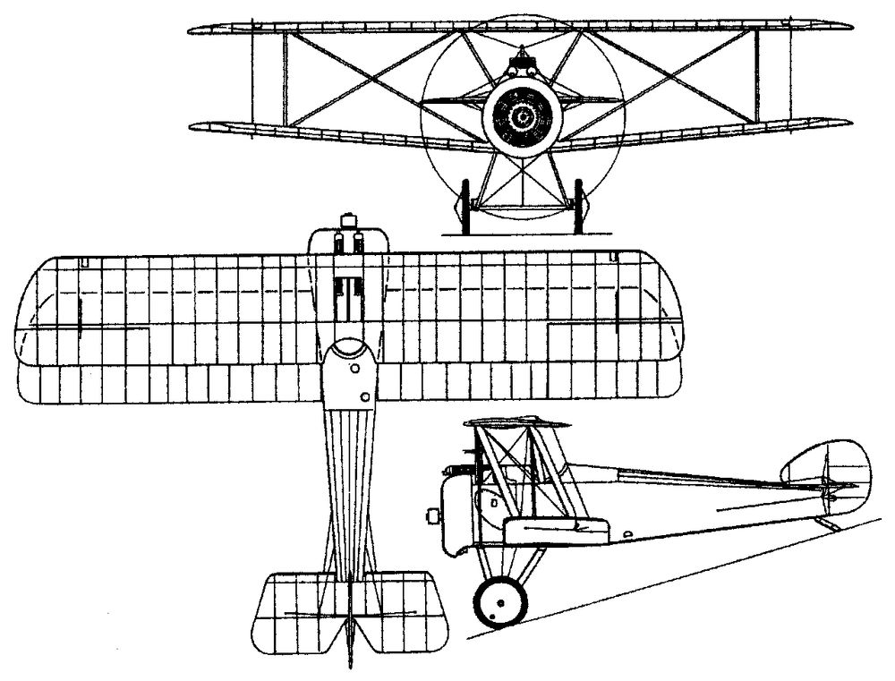 Line-drawing plans of the Sopwith Camel. It has the same wing arrangement with the angled lower wing that you can see in the film.