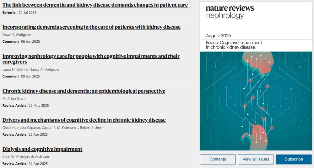 Screenshot of the Table of Contents of the August issue of Nature Reviews Nephrology