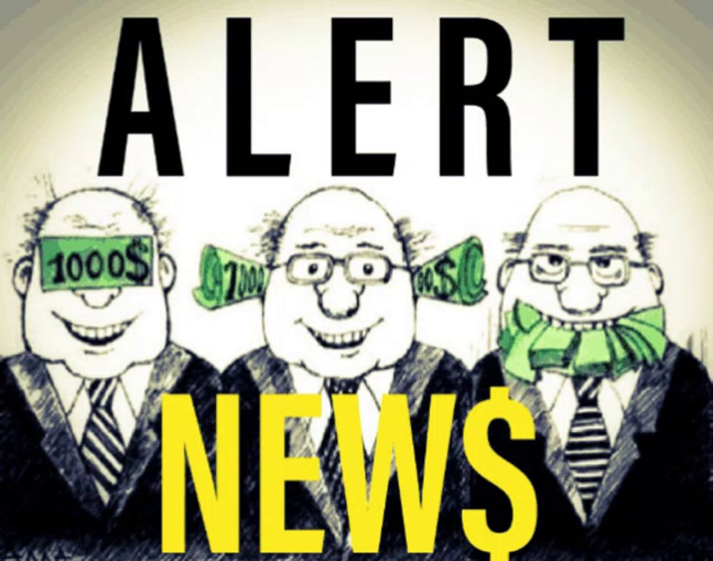 a cartoon of three men with money in their ears and the words alert news